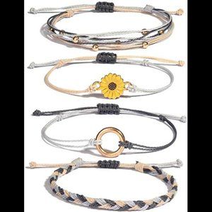 Cute Ivory Sunflower String Bracelet Handmade Braided Rope Charms